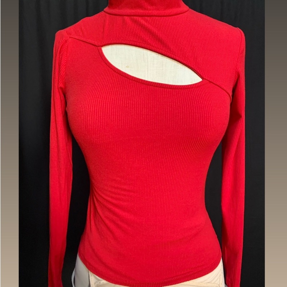 Red Cut-Out Mock Top